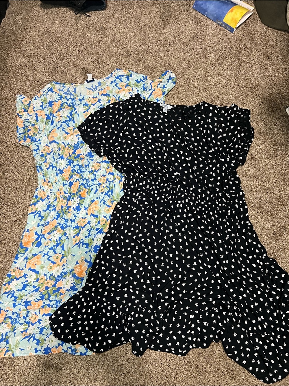2 pack Women’s high neck, below the knee Floral Print Ruffle Dress